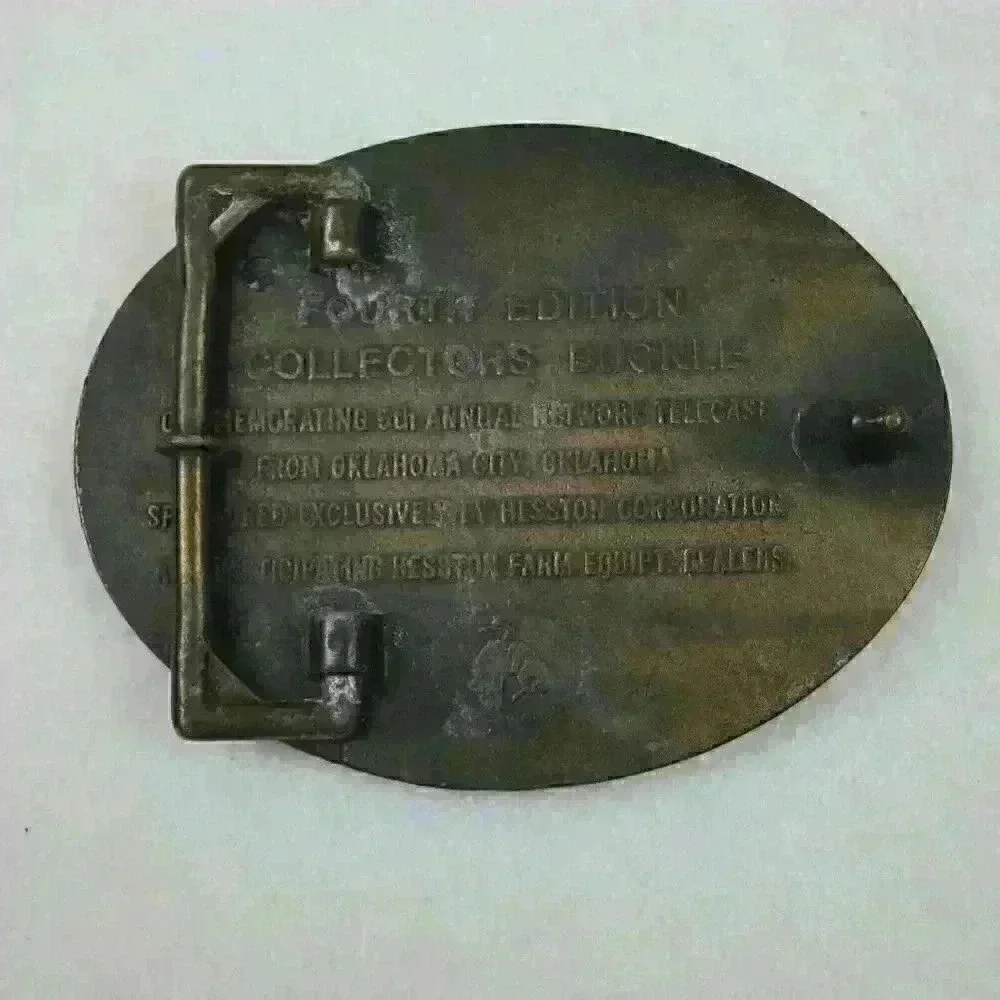 Vintage 1978 National Finals Rodeo Hesston Belt Buckle Brass tone Metal Oklahoma - Picture 3 of 12